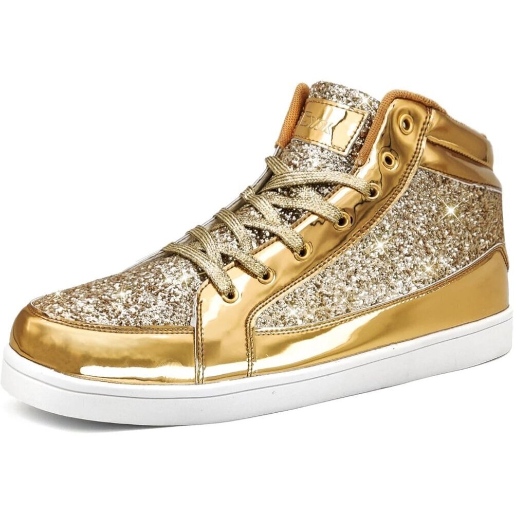 Igxx Men Gold High Top Bling Glitter Party Disco Retro Metallic Gold Sneakers